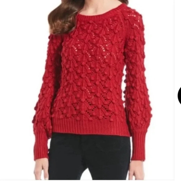 FINAL PRICE DROP Chelsea & Violet  Burgundy Cable Knit Bishop Sleeve Sweater - Picture 1 of 7